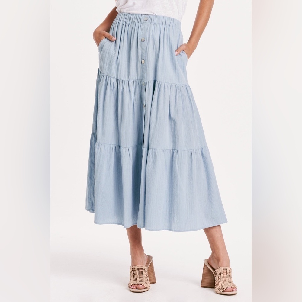 KEIRA TIERED MIDI SKIRT DUSTY BLUE by Another Love - Picture 3 of 9